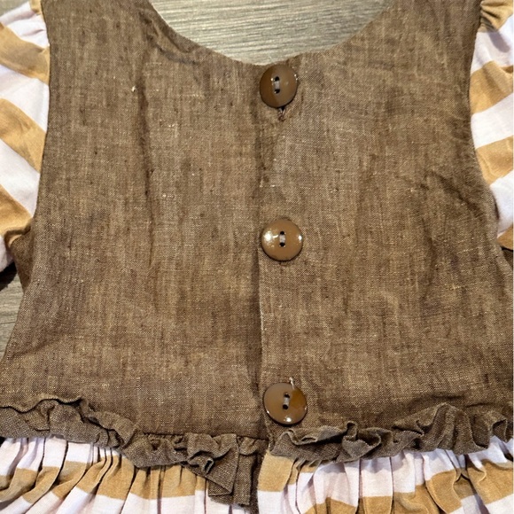 Girls 7 Owls and Bats Linen Brown and Pink Flare Dress with Matching Pants - Picture 7 of 7